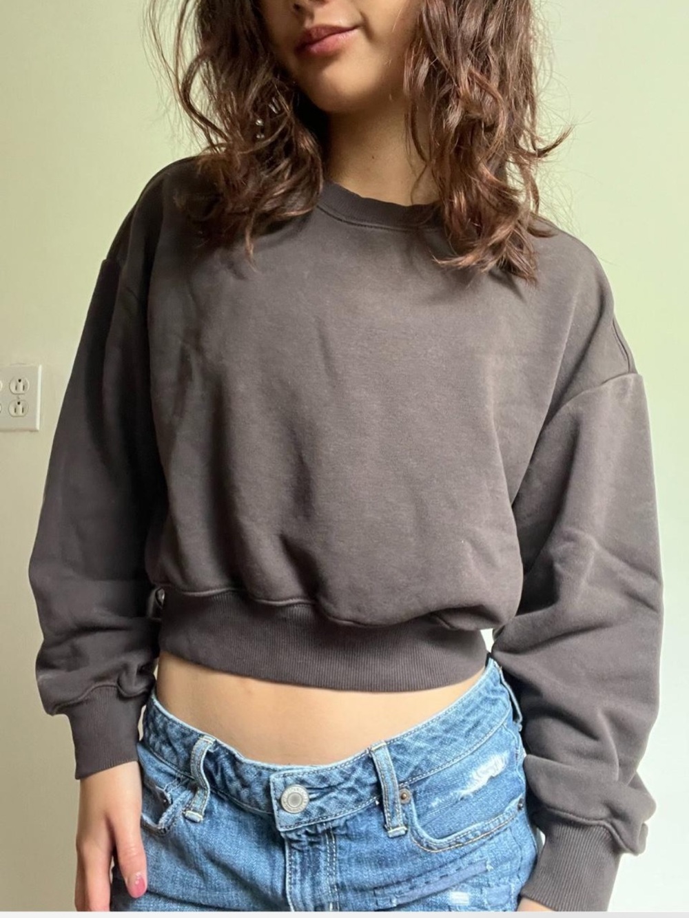 Athleta Cocoa Brown Cropped Crewneck Sweatshirt XS
